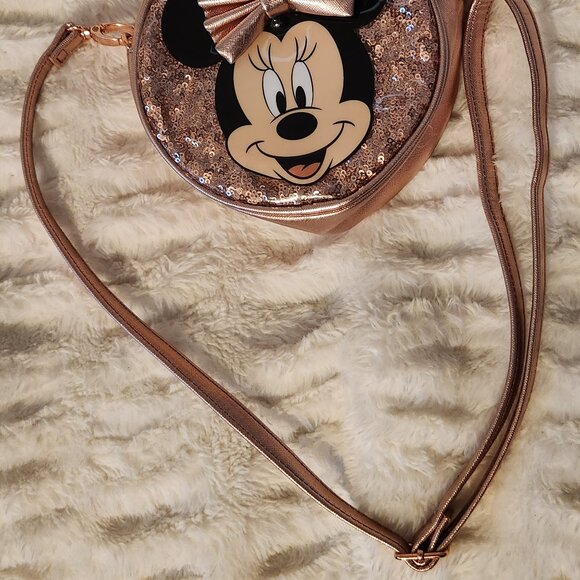 Disney Parks Girls Rose Gold Minnie Mouse Round Sparkly Purse - Picture 3 of 12